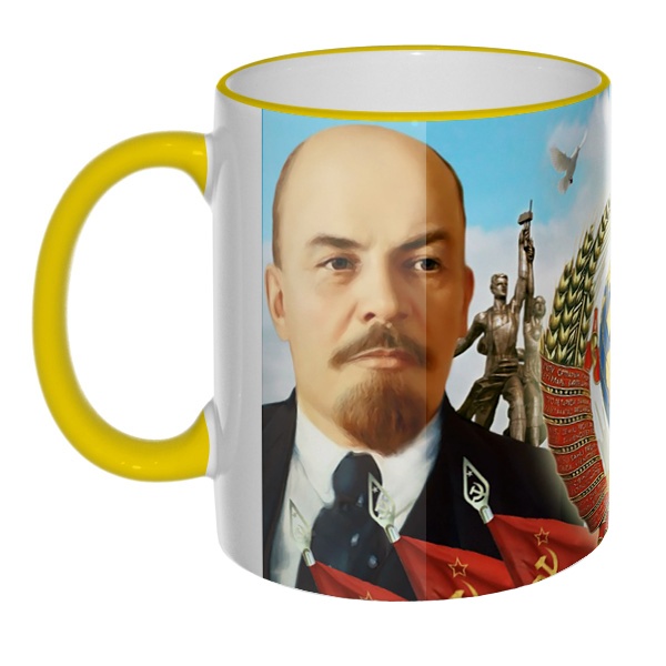 Цветная 3D-кружка (ободок + ручка) Ленин и Сталин, цвет желтый