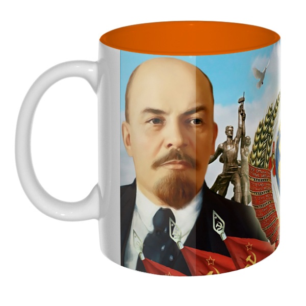 Цветная внутри 3D-кружка Ленин и Сталин, цвет оранжевый