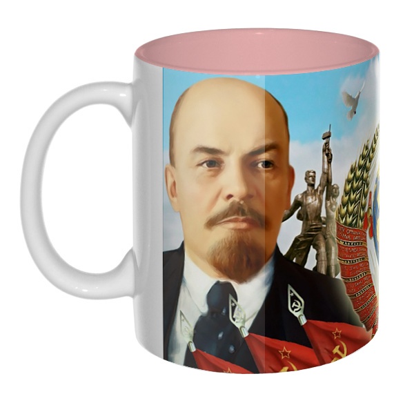 Цветная внутри 3D-кружка Ленин и Сталин, цвет розовый