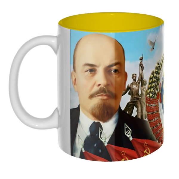 Цветная внутри 3D-кружка Ленин и Сталин, цвет желтый