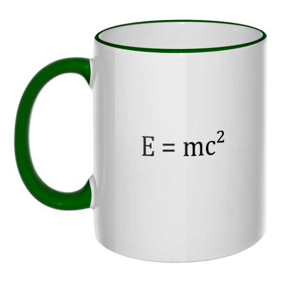 Кружка E=mc² с цветным ободком и ручкой, цвет зеленый
