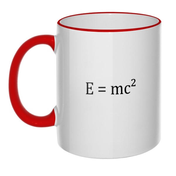 Кружка E=mc² с цветным ободком и ручкой, цвет красный