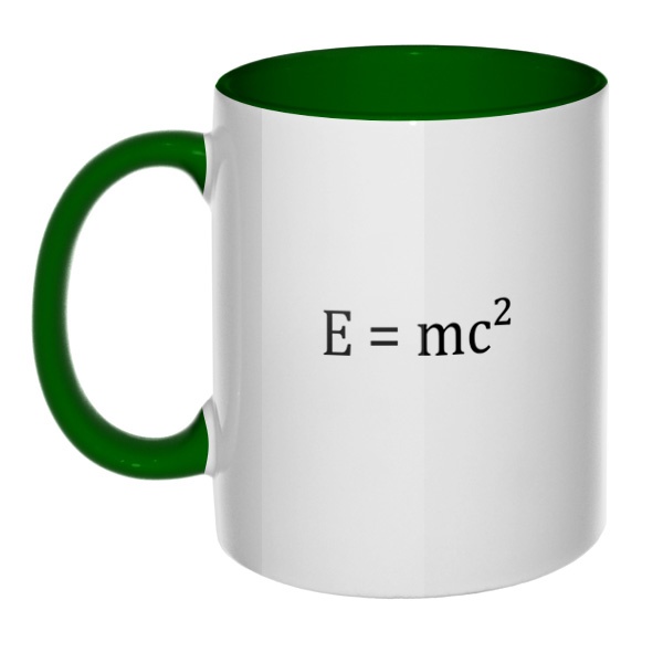 E=mc², кружка цветная внутри и ручка, цвет зеленый