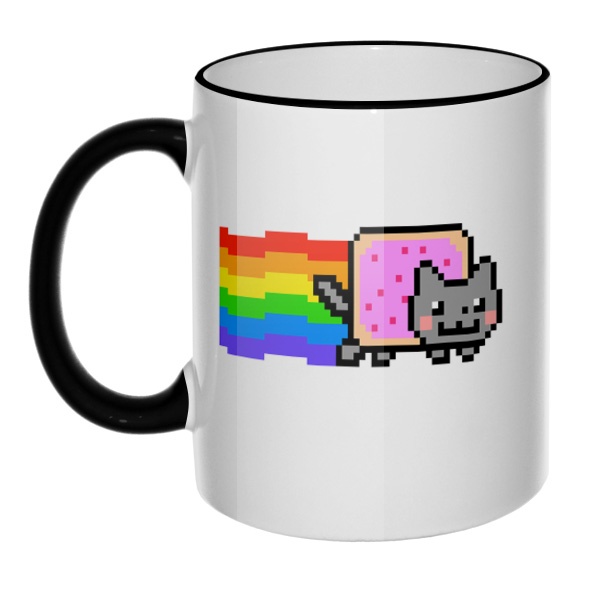 Кружка Nyan Cat с цветным ободком и ручкой, цвет черный