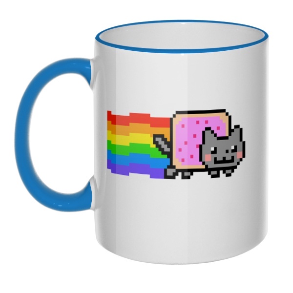 Кружка Nyan Cat с цветным ободком и ручкой, цвет голубой