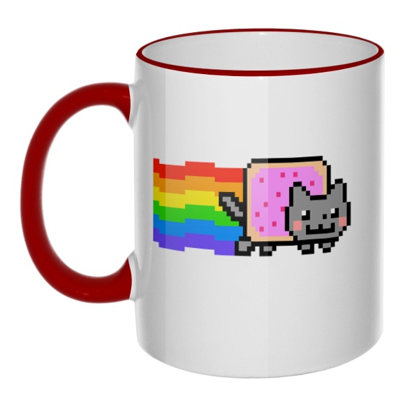 Кружка Nyan Cat с цветным ободком и ручкой, цвет бордовый