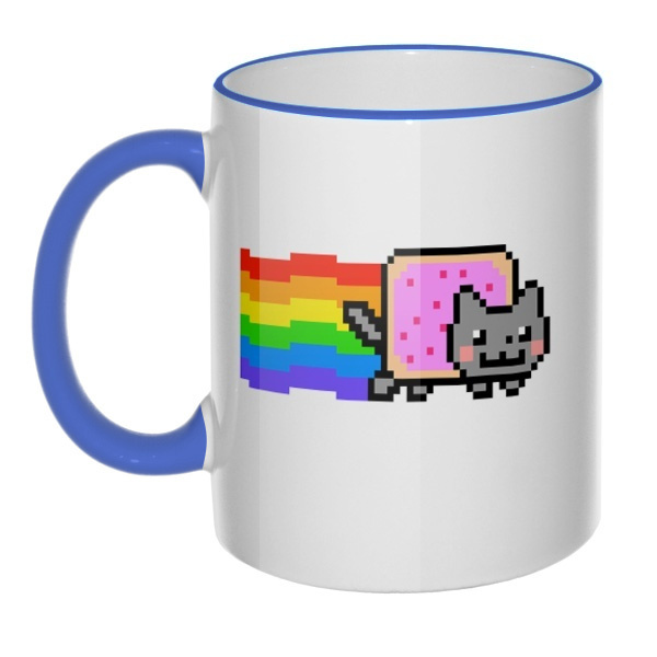 Кружка Nyan Cat с цветным ободком и ручкой, цвет лазурный