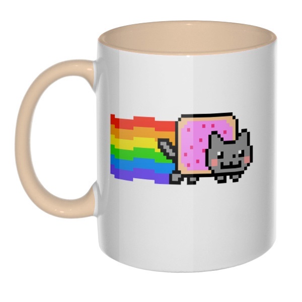 Кружка Nyan Cat цветная внутри и ручка, цвет бежевый