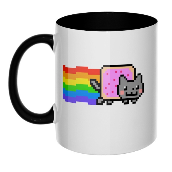 Кружка Nyan Cat цветная внутри и ручка, цвет черный