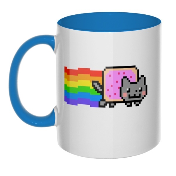 Кружка Nyan Cat цветная внутри и ручка, цвет голубой