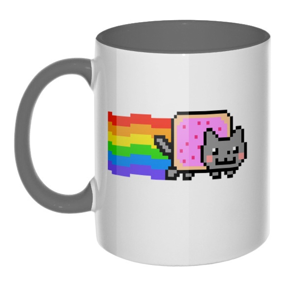 Кружка Nyan Cat цветная внутри и ручка, цвет серый