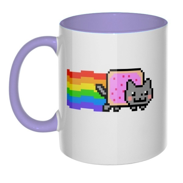 Кружка Nyan Cat цветная внутри и ручка, цвет лавандовый