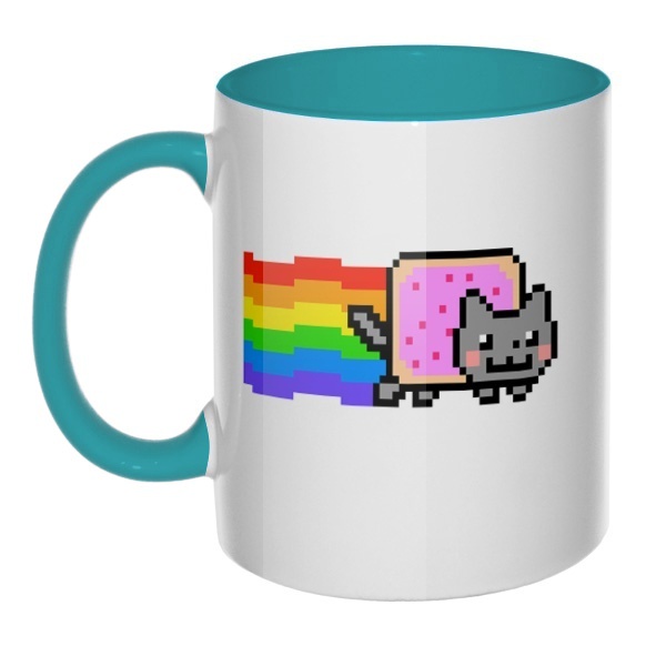 Кружка Nyan Cat цветная внутри и ручка, цвет бирюзовый