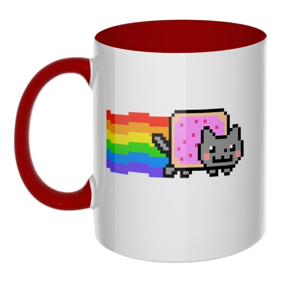 Кружка Nyan Cat цветная внутри и ручка, цвет бордовый