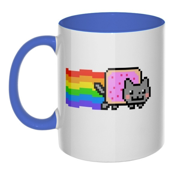 Кружка Nyan Cat цветная внутри и ручка, цвет лазурный