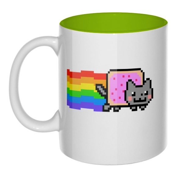 Кружка цветная внутри Nyan Cat, цвет салатовый