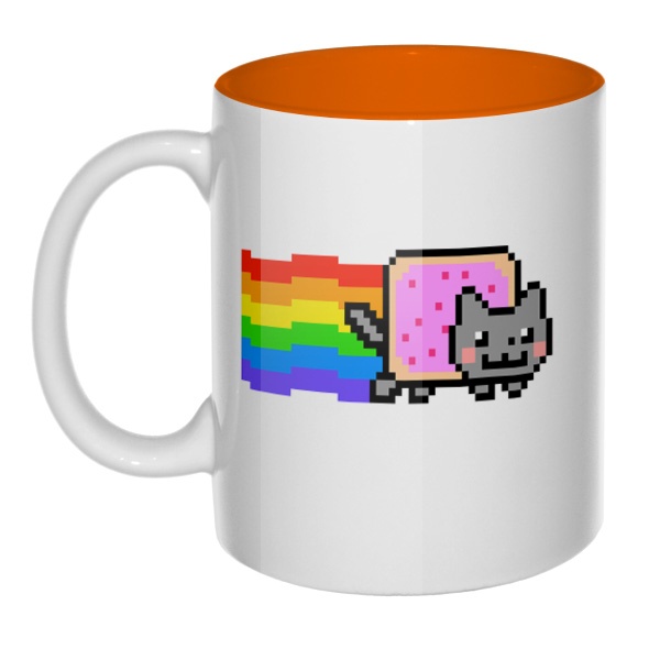 Кружка цветная внутри Nyan Cat, цвет оранжевый
