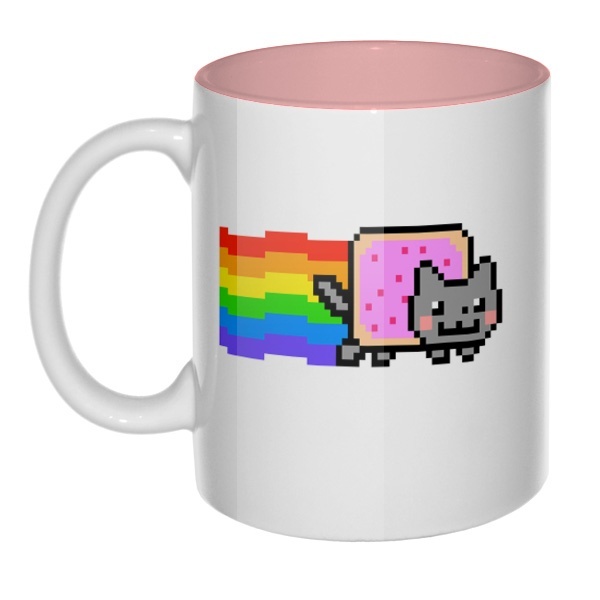 Кружка цветная внутри Nyan Cat, цвет розовый