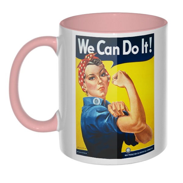 We can do it!, кружка цветная внутри и ручка, цвет розовый