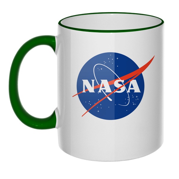 Кружка NASA с цветным ободком и ручкой, цвет зеленый