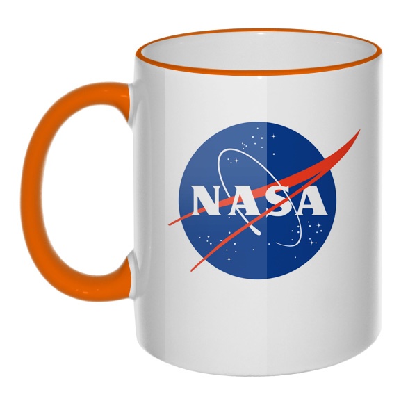 Кружка NASA с цветным ободком и ручкой, цвет оранжевый