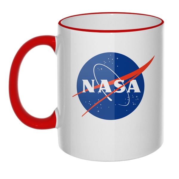 Кружка NASA с цветным ободком и ручкой, цвет красный