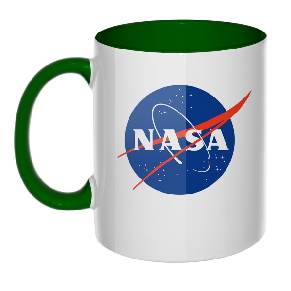 Кружка NASA цветная внутри и ручка, цвет зеленый