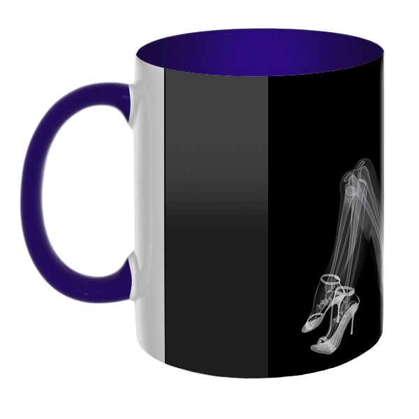 3D-кружка Скелет девушки на рентгене, цветная внутри и ручка, цвет темно-синий