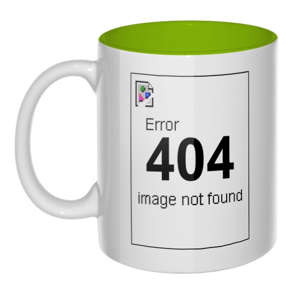 Error 404, кружка цветная внутри , цвет салатовый