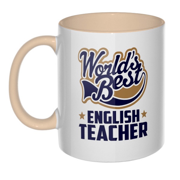 English teacher World's Best, кружка цветная внутри и ручка, цвет бежевый