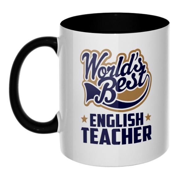 English teacher World's Best, кружка цветная внутри и ручка, цвет черный