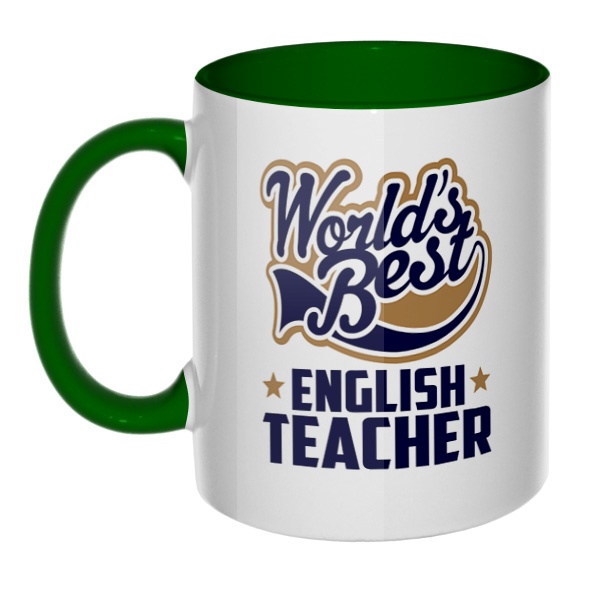English teacher World's Best, кружка цветная внутри и ручка, цвет зеленый