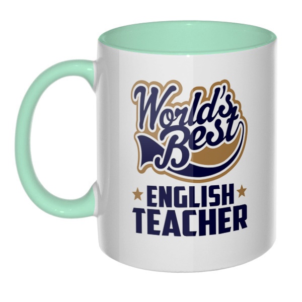 English teacher World's Best, кружка цветная внутри и ручка, цвет мятный