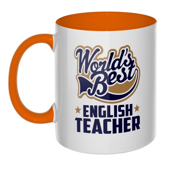 English teacher World's Best, кружка цветная внутри и ручка, цвет оранжевый