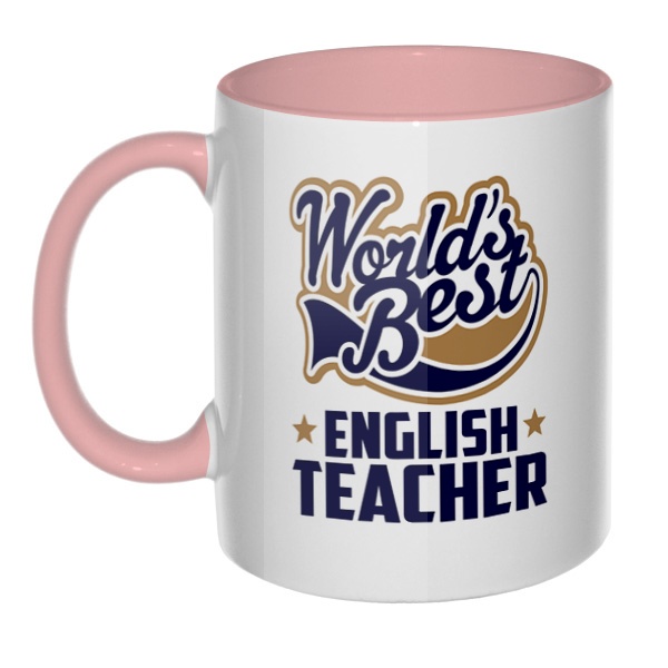 English teacher World's Best, кружка цветная внутри и ручка, цвет розовый