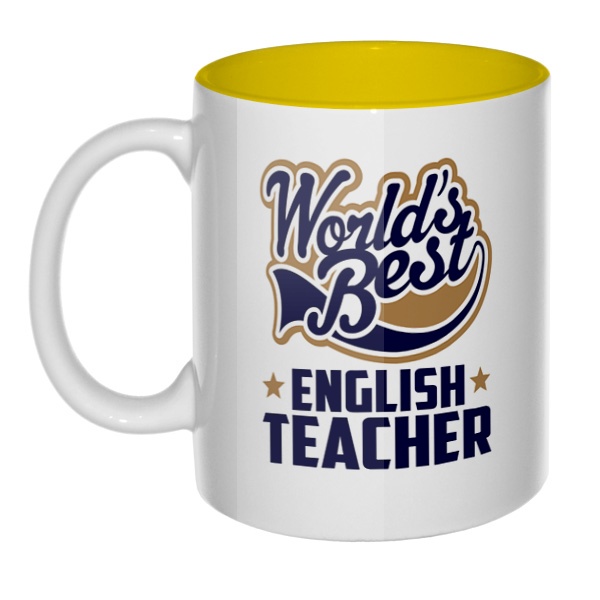 English teacher World's Best, кружка цветная внутри , цвет желтый