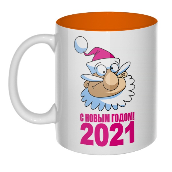 С Новым годом 2021, кружка цветная внутри , цвет оранжевый