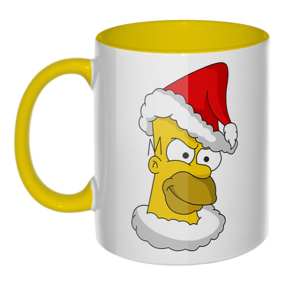 Гомер Симпсон Санта Клаус, кружка цветная внутри и ручка