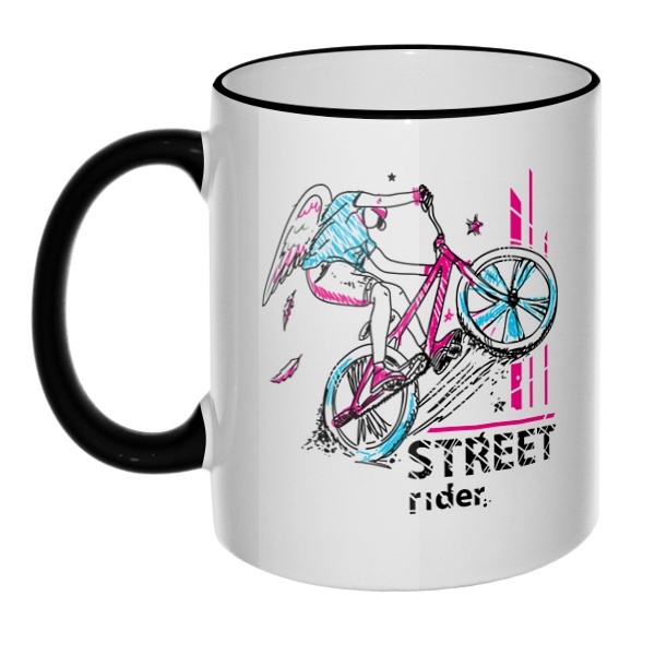 Кружка Street Rider с цветным ободком и ручкой, цвет черный