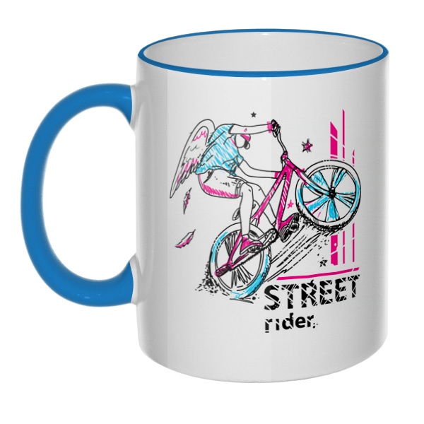 Кружка Street Rider с цветным ободком и ручкой, цвет голубой