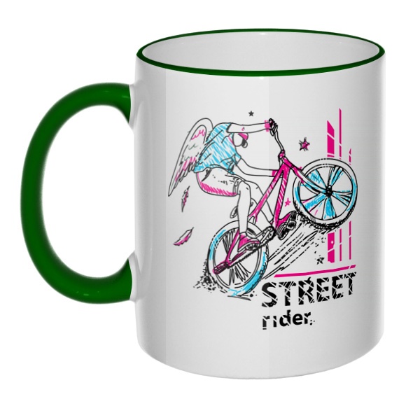Кружка Street Rider с цветным ободком и ручкой, цвет зеленый