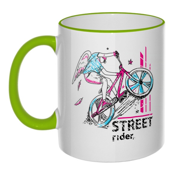 Кружка Street Rider с цветным ободком и ручкой, цвет салатовый