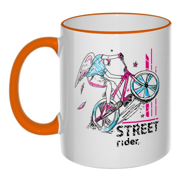 Кружка Street Rider с цветным ободком и ручкой, цвет оранжевый
