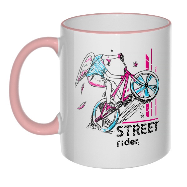 Кружка Street Rider с цветным ободком и ручкой, цвет розовый