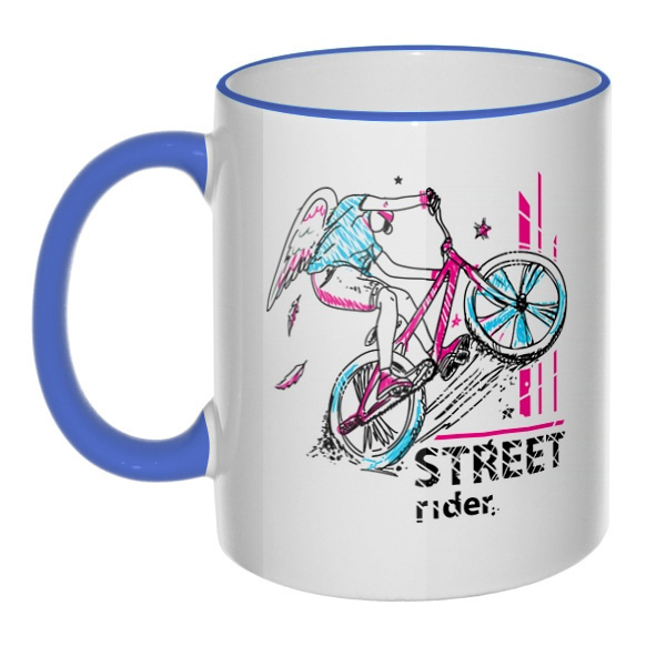 Кружка Street Rider с цветным ободком и ручкой, цвет лазурный