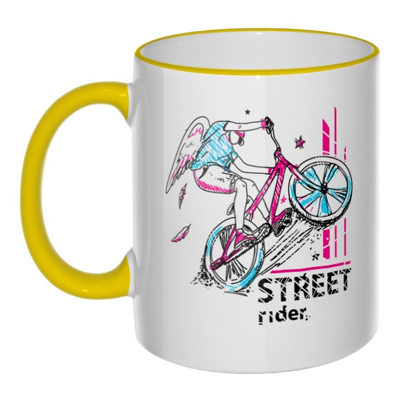 Кружка Street Rider с цветным ободком и ручкой, цвет желтый