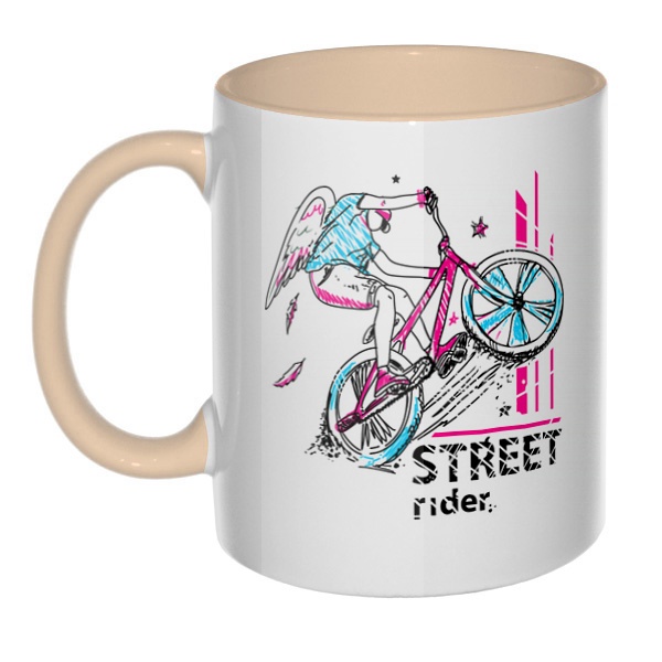 Street Rider, кружка цветная внутри и ручка, цвет бежевый