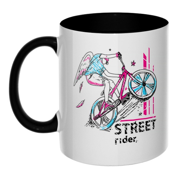 Street Rider, кружка цветная внутри и ручка, цвет черный
