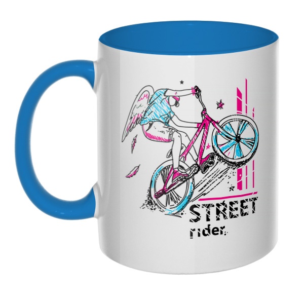 Street Rider, кружка цветная внутри и ручка, цвет голубой