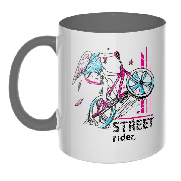 Street Rider, кружка цветная внутри и ручка, цвет серый
